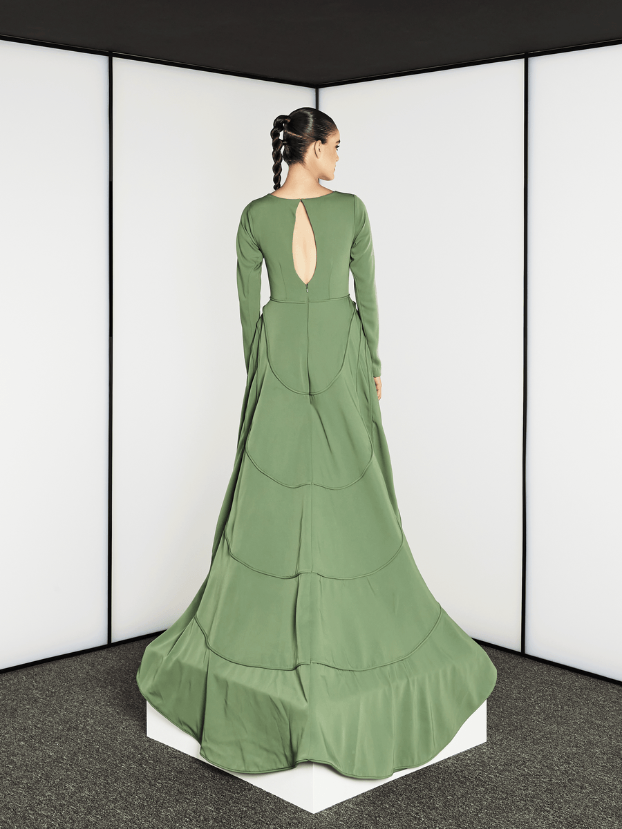 Shirred Comfy Dress - Green Wash Fish