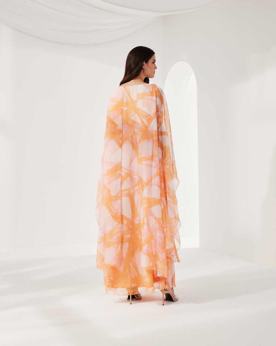 Chiffon Tiered Overlay Floor-length Sheath Dress Orange main image 1