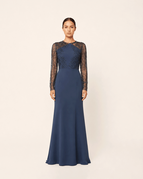 NAVY SHEER SLEEVE
