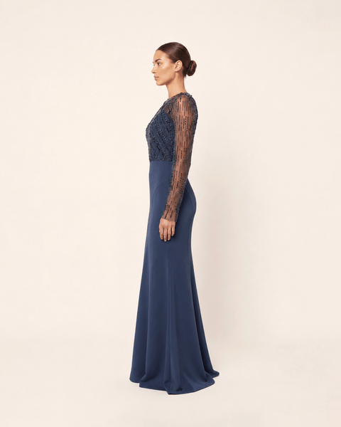 NAVY SHEER SLEEVE