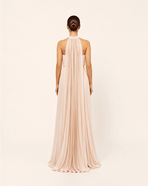 LIGHT BLUSH PLEATED CHIFFON WITH TRAIL
