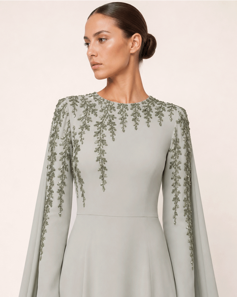 MIST GREY EMBELLISHED CAPE