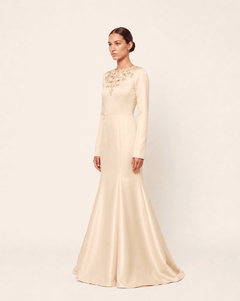 CHAMPAGNE EMBROIDERED SATIN