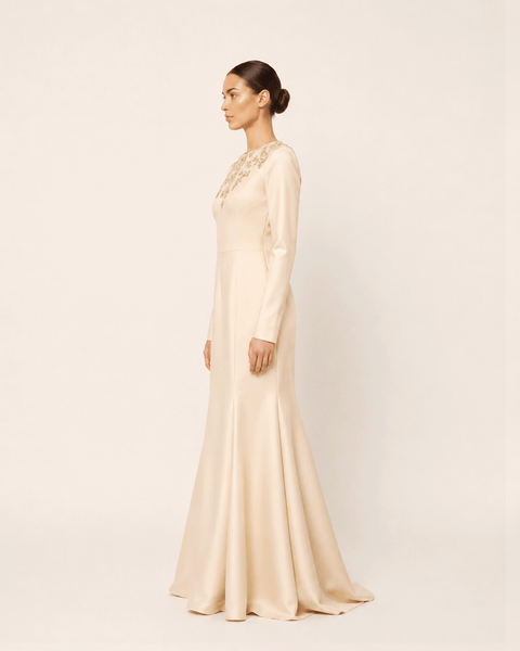 CHAMPAGNE EMBROIDERED SATIN