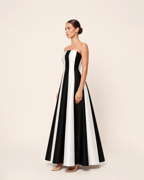 BLACK AND IVORY STRIPE SATIN