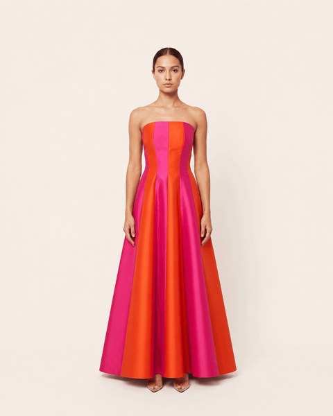 PINK AND ORANGE STRIPE SATIN