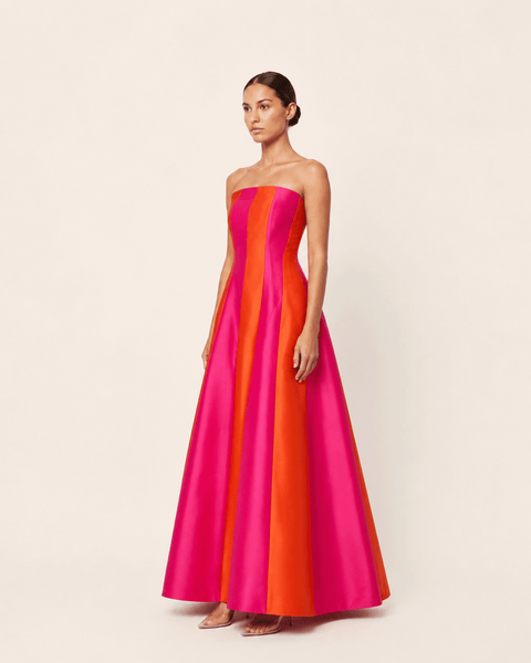 PINK AND ORANGE STRIPE SATIN