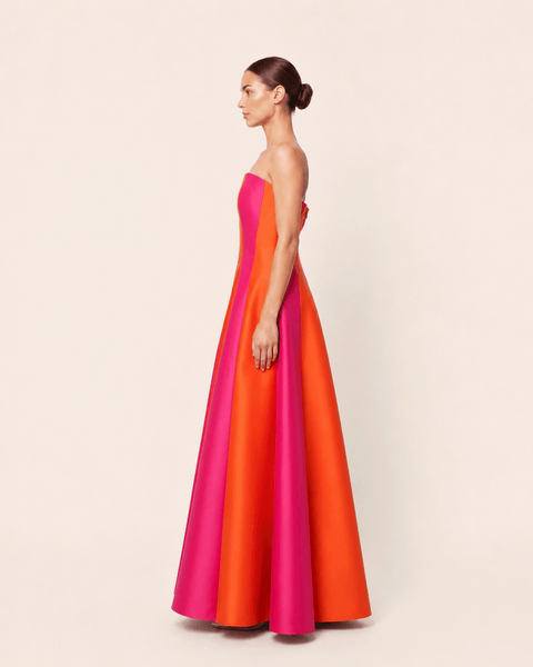 PINK AND ORANGE STRIPE SATIN