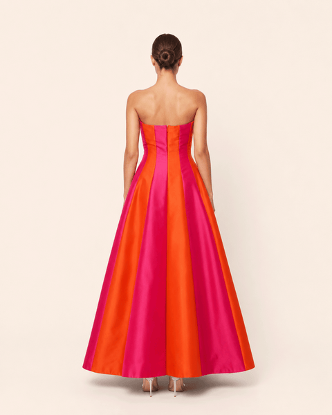 PINK AND ORANGE STRIPE SATIN