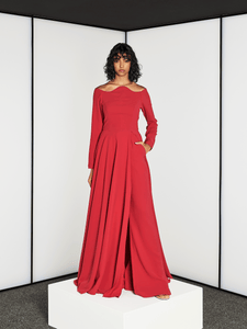 WAVY NECKLINE FLOOR LENGTH TOP AND FITTED PANTS