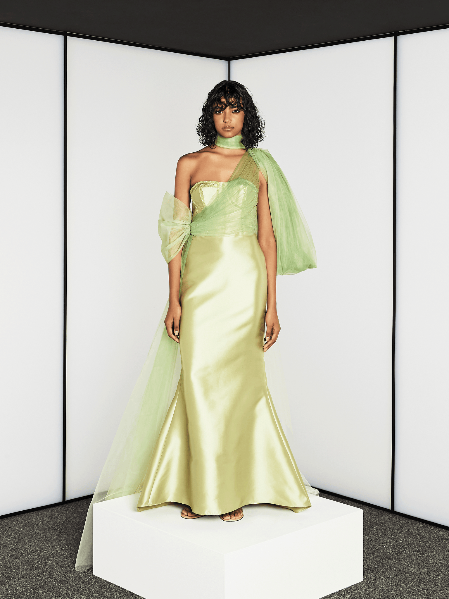 LIGHT GREEN SATIN EMBROIDERED CORSET DRESS WITH OMBRE TULLE TRAIL THA SEEN LIGHT GREEN SATIN EMBROIDERED CORSET DRESS WITH OMBRE TULLE TRAIL THA SEEN