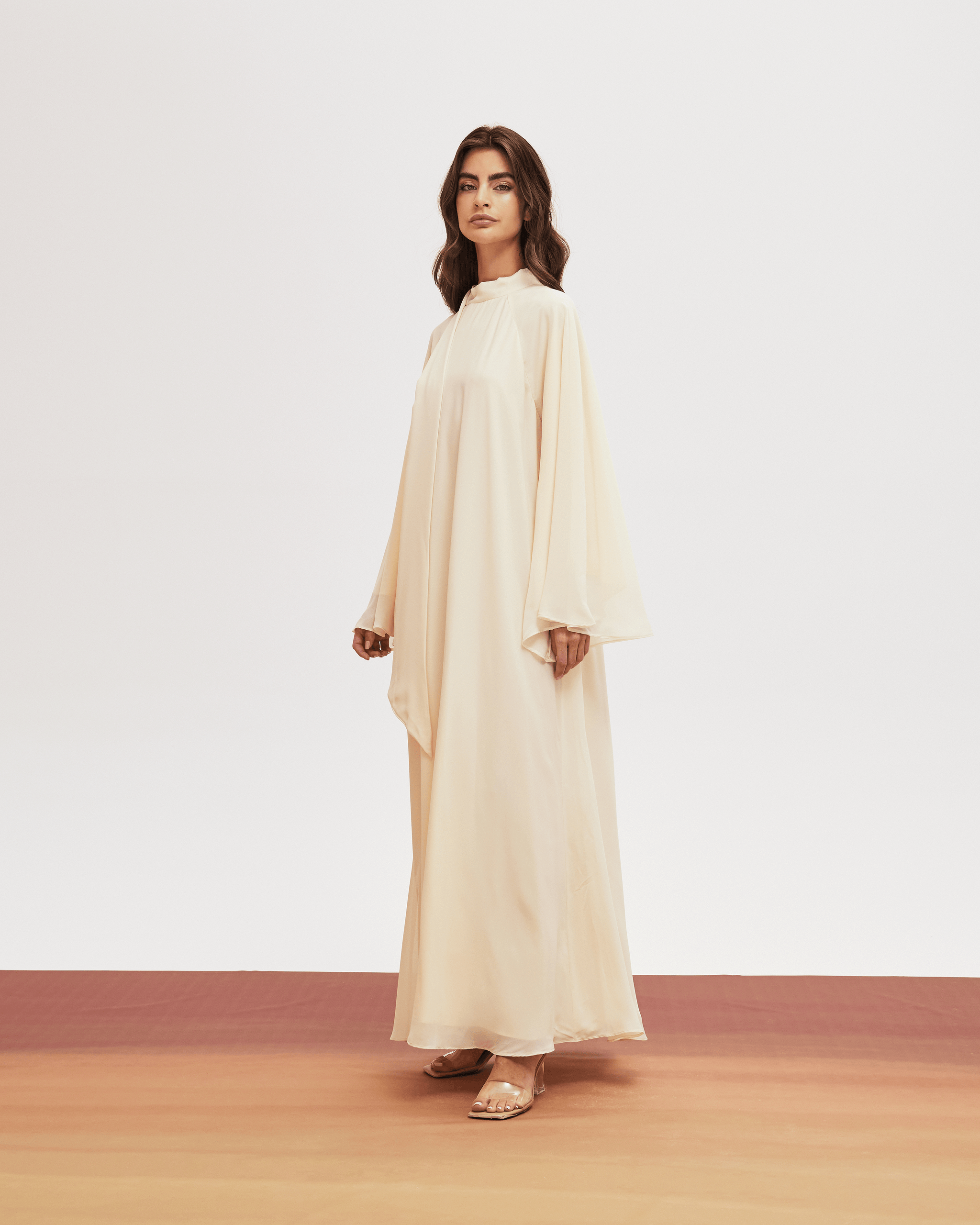 CREAM HIGH NECK CHIFFON LOOSE FIT DRESS – THA SEEN