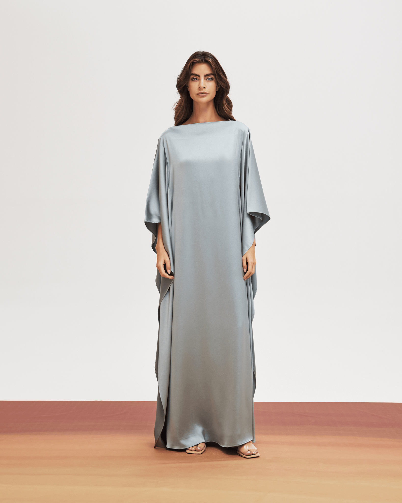 BLUE SILK CREPE LOOSE FIT DRESS WITH EMBROIDERED TASSELS THA SEEN BLUE SILK CREPE LOOSE FIT DRESS WITH EMBROIDERED TASSELS THA SEEN
