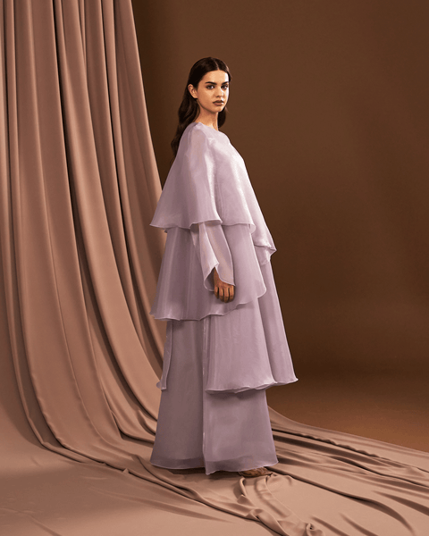 MAUVE ORGANZA DRAPED OVERLAY DRESS – THA SEEN MAUVE ORGANZA DRAPED OVERLAY DRESS – THA SEEN