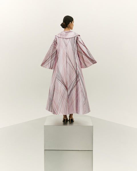 LIGHT PINK AND MAROON PRINTED OVERSIZED ABAYA WITH INNER DRESS AND EMBROIDERED BELT