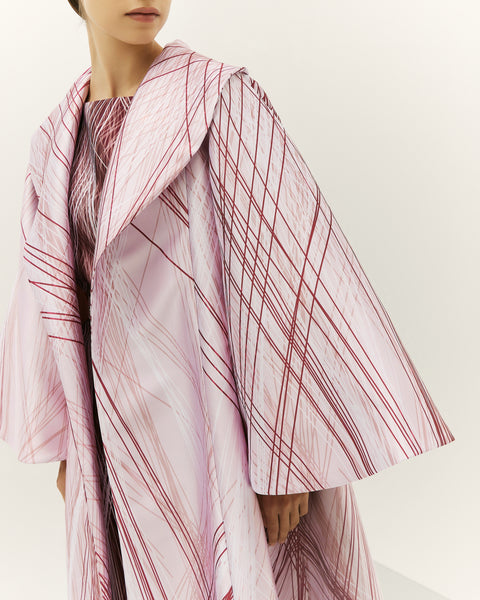 LIGHT PINK AND MAROON PRINTED OVERSIZED ABAYA WITH INNER DRESS AND EMBROIDERED BELT