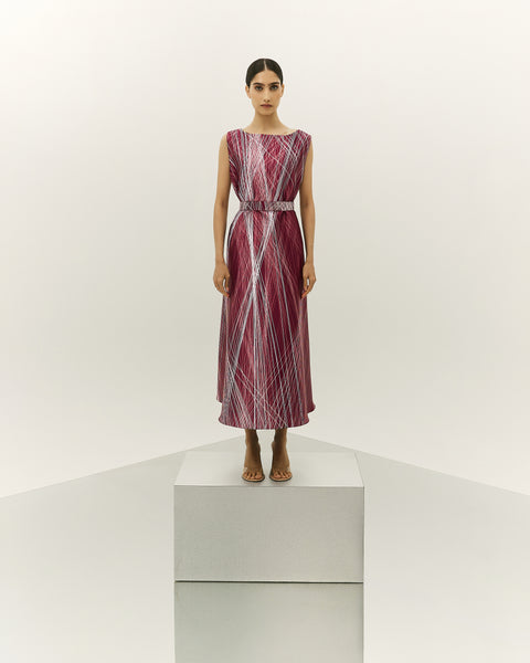 LIGHT PINK AND MAROON PRINTED OVERSIZED ABAYA WITH INNER DRESS AND EMBROIDERED BELT