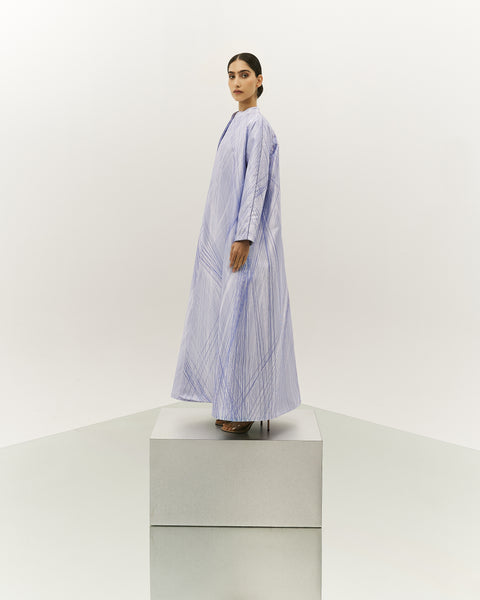 LIGHT BLUE PRINTED OVERSIZED ABAYA WITH INNER DRESS AND EMBROIDERED BELT