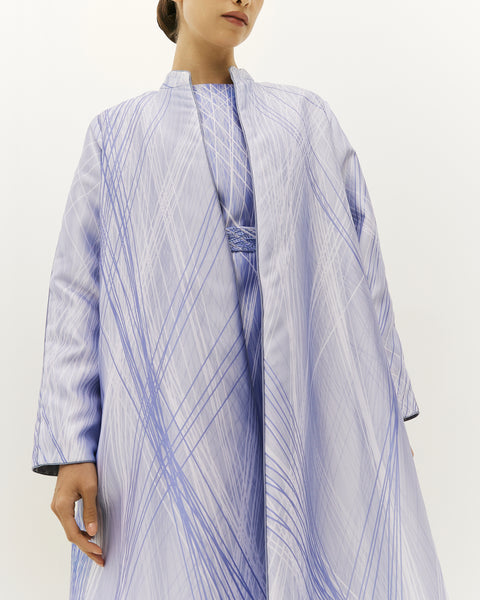 LIGHT BLUE PRINTED OVERSIZED ABAYA WITH INNER DRESS AND EMBROIDERED BELT