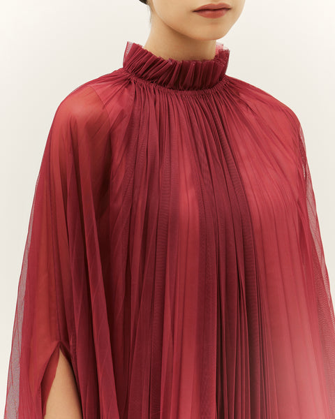 PINK PRINTED AND PLEATED LOOSE-FIT DRESS WITH TAFFETA INNER