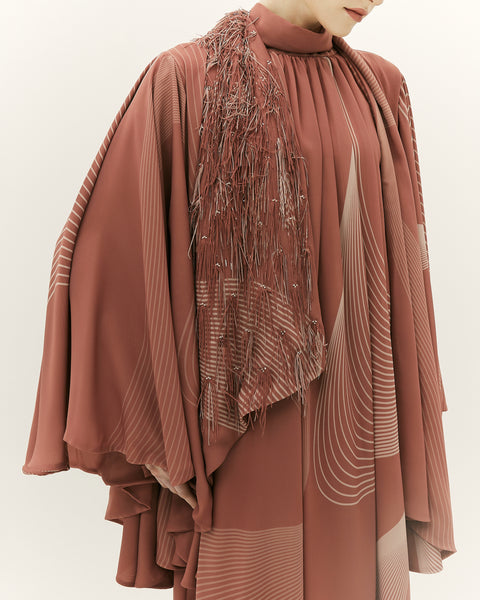 CORAL PRINTED CHIFFON LOOSE FIT DRESS WITH LASER CUT EMBROIDERY