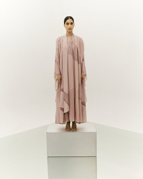ASYMMETRIC LIGHT PINK PRINTED CHIFFON LOOSE FIT DRESS