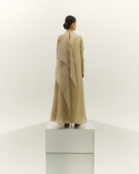 LIGHT YELLOW ORGANZA DRESS WITH PRINTED OVERLAY