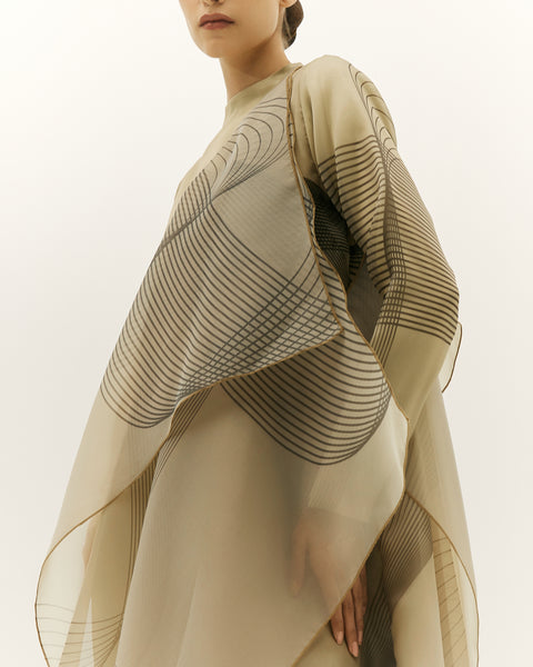 LIGHT YELLOW ORGANZA DRESS WITH PRINTED OVERLAY