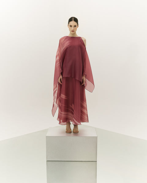 PINK ASYMMETRIC ORGANZA LAYERED LOOSE FIT PRINTED DRESS