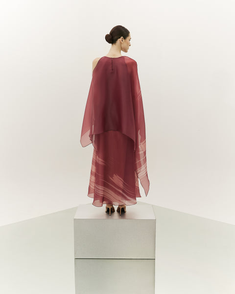 PINK ASYMMETRIC ORGANZA LAYERED LOOSE FIT PRINTED DRESS