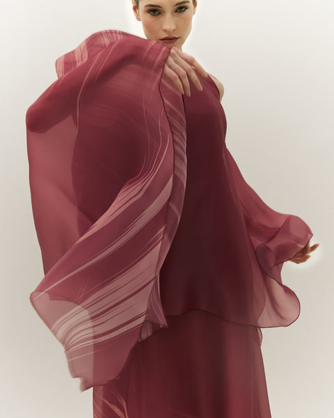 PINK ASYMMETRIC ORGANZA LAYERED LOOSE FIT PRINTED DRESS