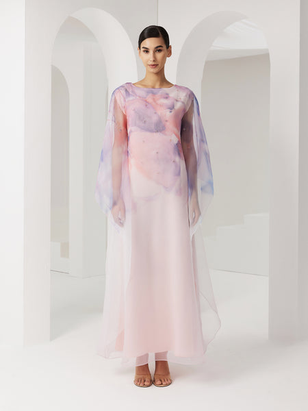 PINK ORGANZA LOOSE-FIT DRESS WITH EMBROIDERY