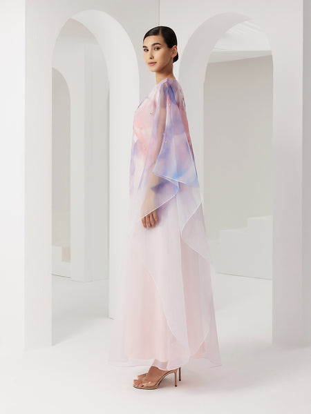 PINK ORGANZA LOOSE-FIT DRESS WITH EMBROIDERY