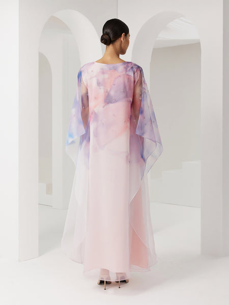 PINK ORGANZA LOOSE-FIT DRESS WITH EMBROIDERY