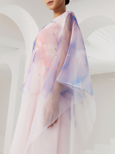 PINK ORGANZA LOOSE-FIT DRESS WITH EMBROIDERY