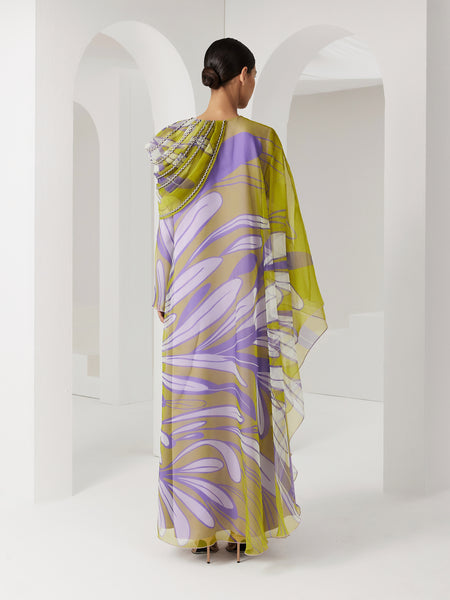 MULTICOLOR ORGANZA DRAPED DRESS WITH BRAIDING