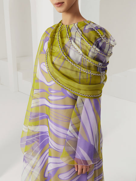 MULTICOLOR ORGANZA DRAPED DRESS WITH BRAIDING