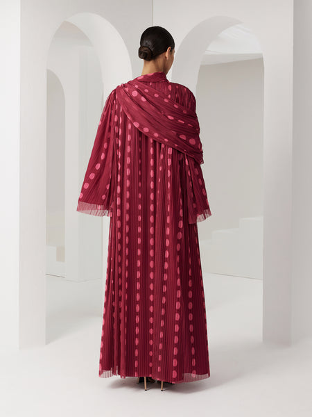 PINK POLKA DOT PLEATED AND PRINTED SOFT TULLE DRESS