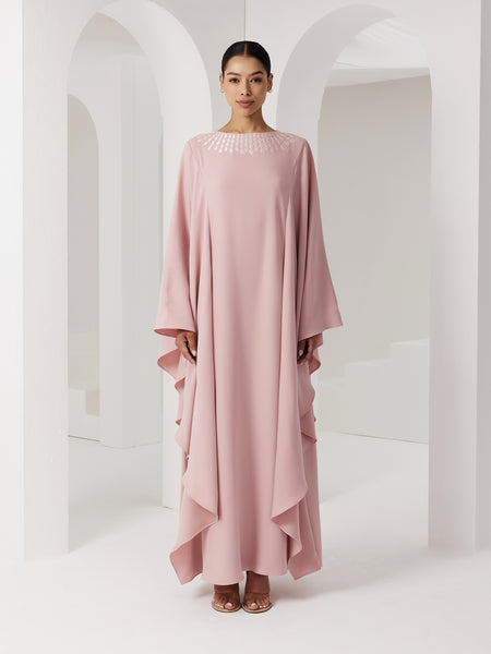 PINK CREPE LOOSE-FIT DRESS WITH EMBROIDERY