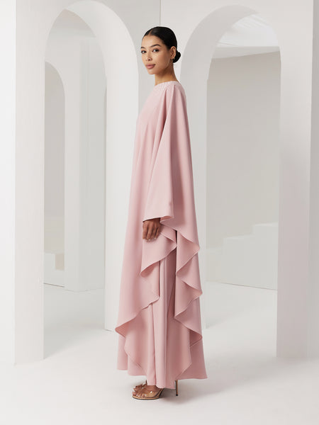 PINK CREPE LOOSE-FIT DRESS WITH EMBROIDERY