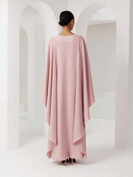 PINK CREPE LOOSE-FIT DRESS WITH EMBROIDERY