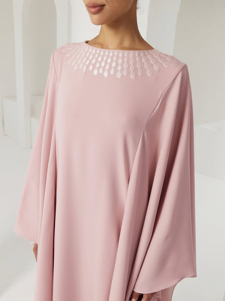 PINK CREPE LOOSE-FIT DRESS WITH EMBROIDERY