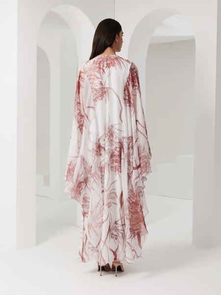 PRINTED CHIFFON MULTI-LAYER SLEEVED DRESS