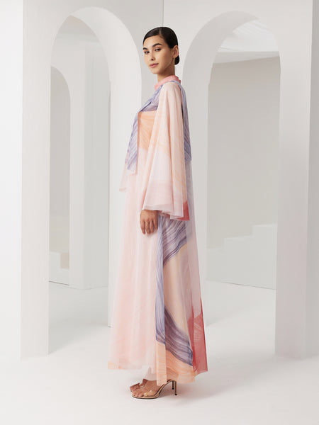 LIGHT MULTICOLOR SOFT TULLE DRAPED LOOSE-FIT DRESS