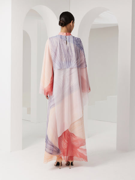 LIGHT MULTICOLOR SOFT TULLE DRAPED LOOSE-FIT DRESS