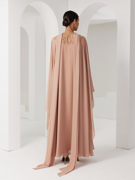DUSTY PINK CHIFFON LOOSE-FIT DRESS WITH EMBROIDERY