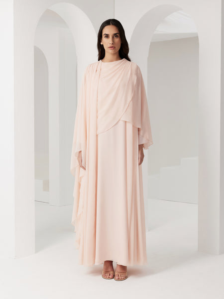 LIGHT PINK CHIFFON MULTI-LAYER DRAPED LOOSE-FIT DRESS
