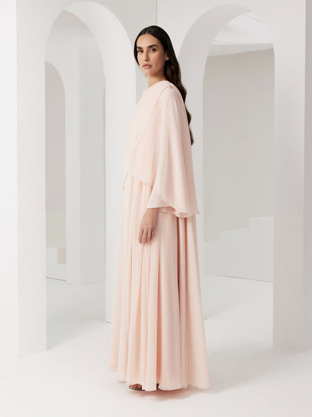 LIGHT PINK CHIFFON MULTI-LAYER DRAPED LOOSE-FIT DRESS