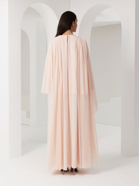 LIGHT PINK CHIFFON MULTI-LAYER DRAPED LOOSE-FIT DRESS