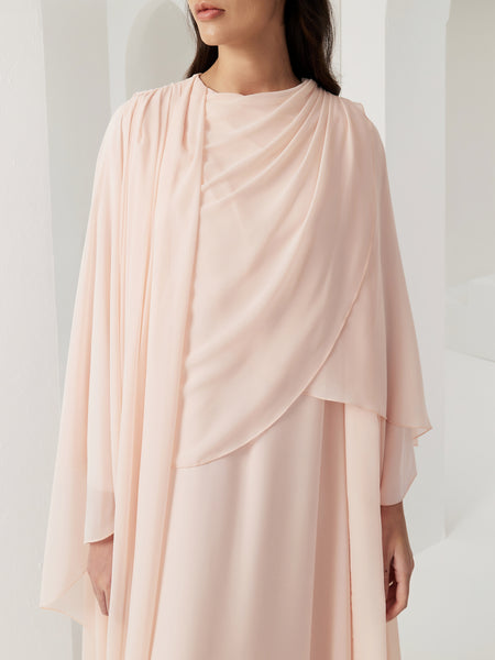 LIGHT PINK CHIFFON MULTI-LAYER DRAPED LOOSE-FIT DRESS